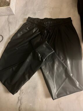 Black Faux Leather Jogger Pants